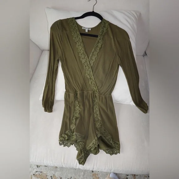 Olive Green Lace Romper - Picture 1 of 2